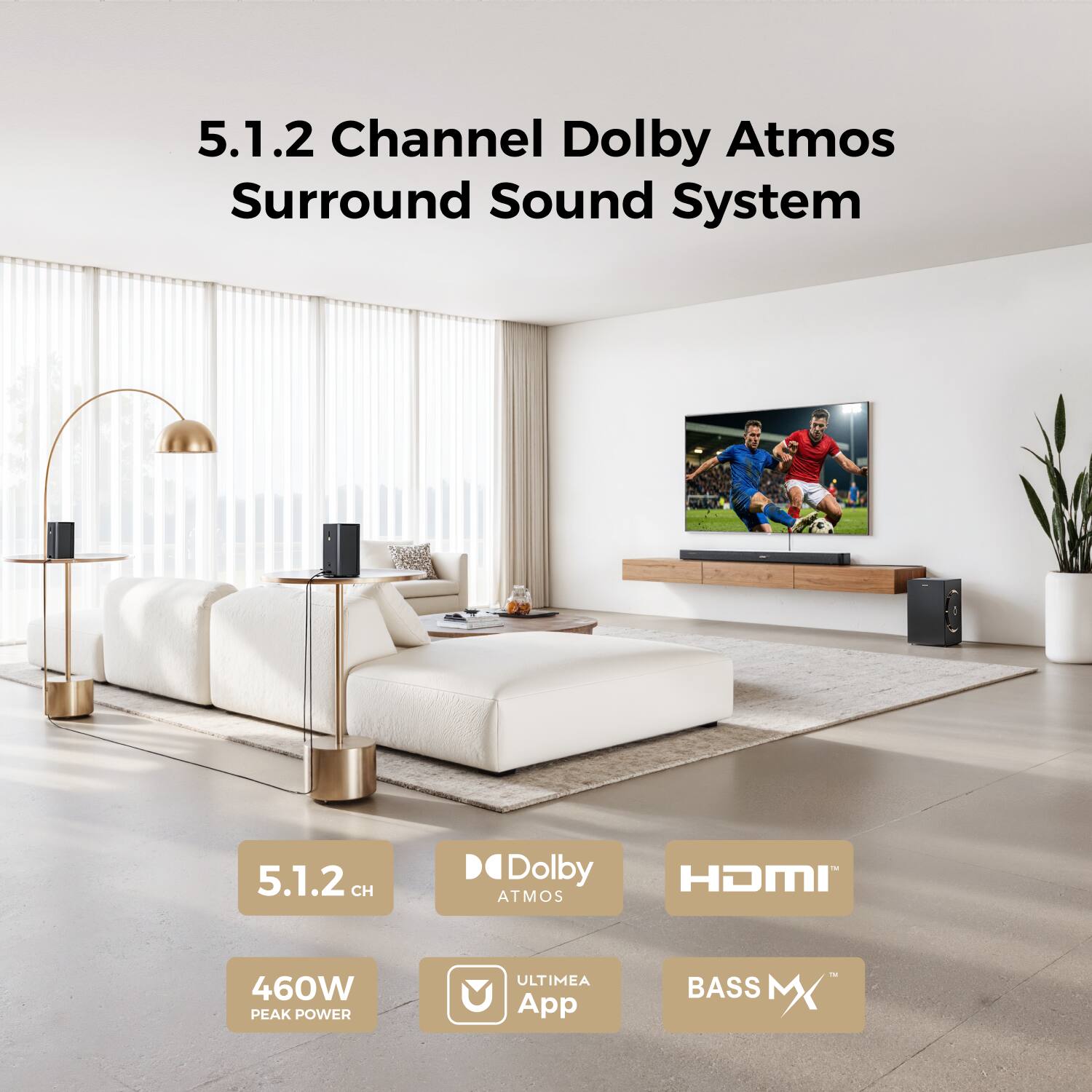 5.1.2 Channel Dolby Atmos Surround Sound System

5.1.2 CH Dolby ATMOS - HDMI 460W PEAK POWER ULTIMEA App - BASS MX™
