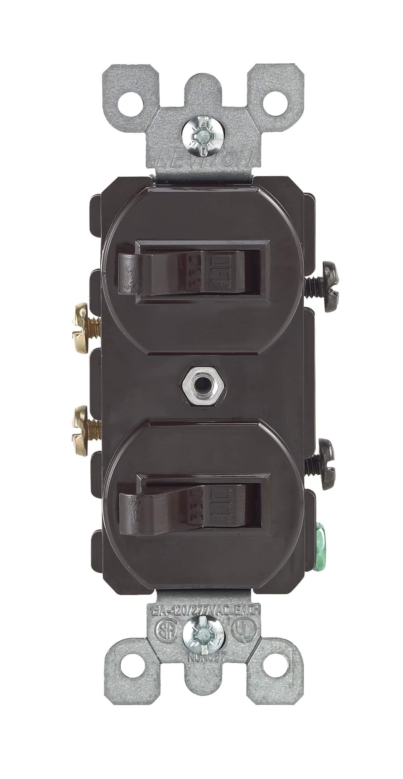 Leviton - 107-05224-0SP Combo 2-Single Pole Toggle Switch - Brown
