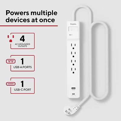 Powers multiple devices at once

- 4 AC GROUNDED OUTLETS
- 1 USB-A PORTS
- 1 USB-C PORT
