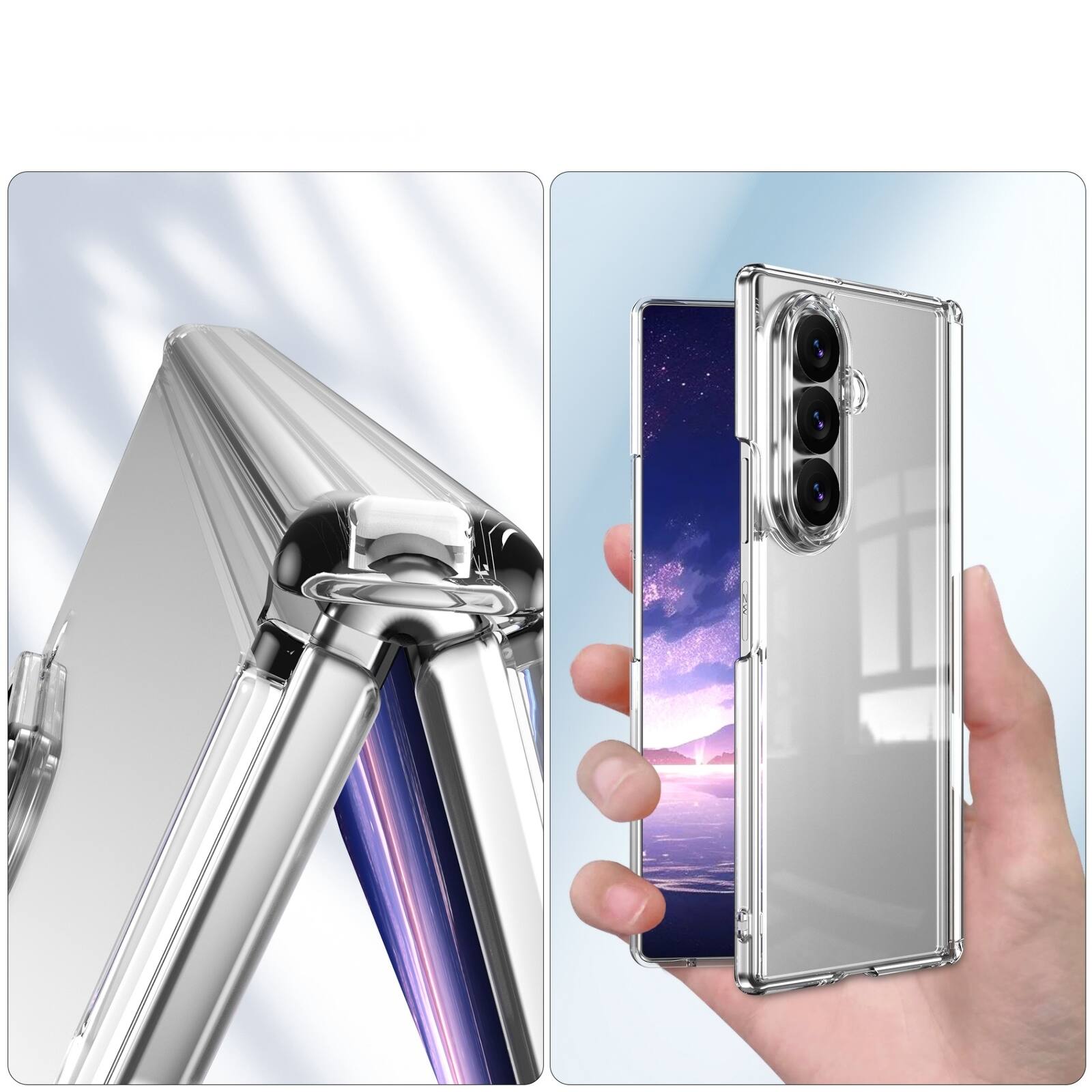Back. Dteck - Shockproof Case for Samsung Galaxy Z Fold8 Ultra with Screen Protector, Rugged Full Hinge Cover with Raised Camera Edge - Clear.