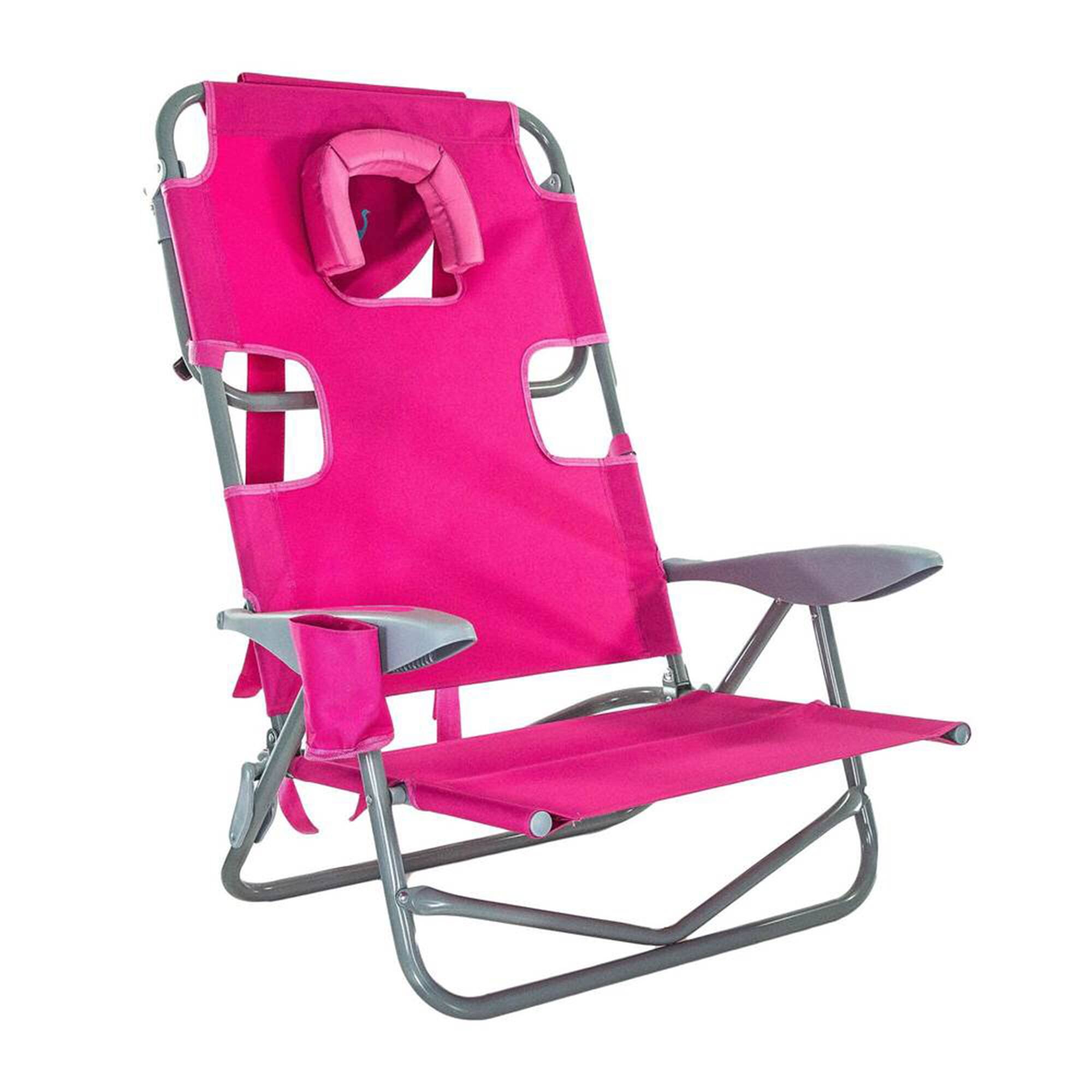 Alt View 4. Ostrich - Ostrich On Your Back Reclining Lawn Chair & Chaise Folding Beach Lounger, Pink - Pink.