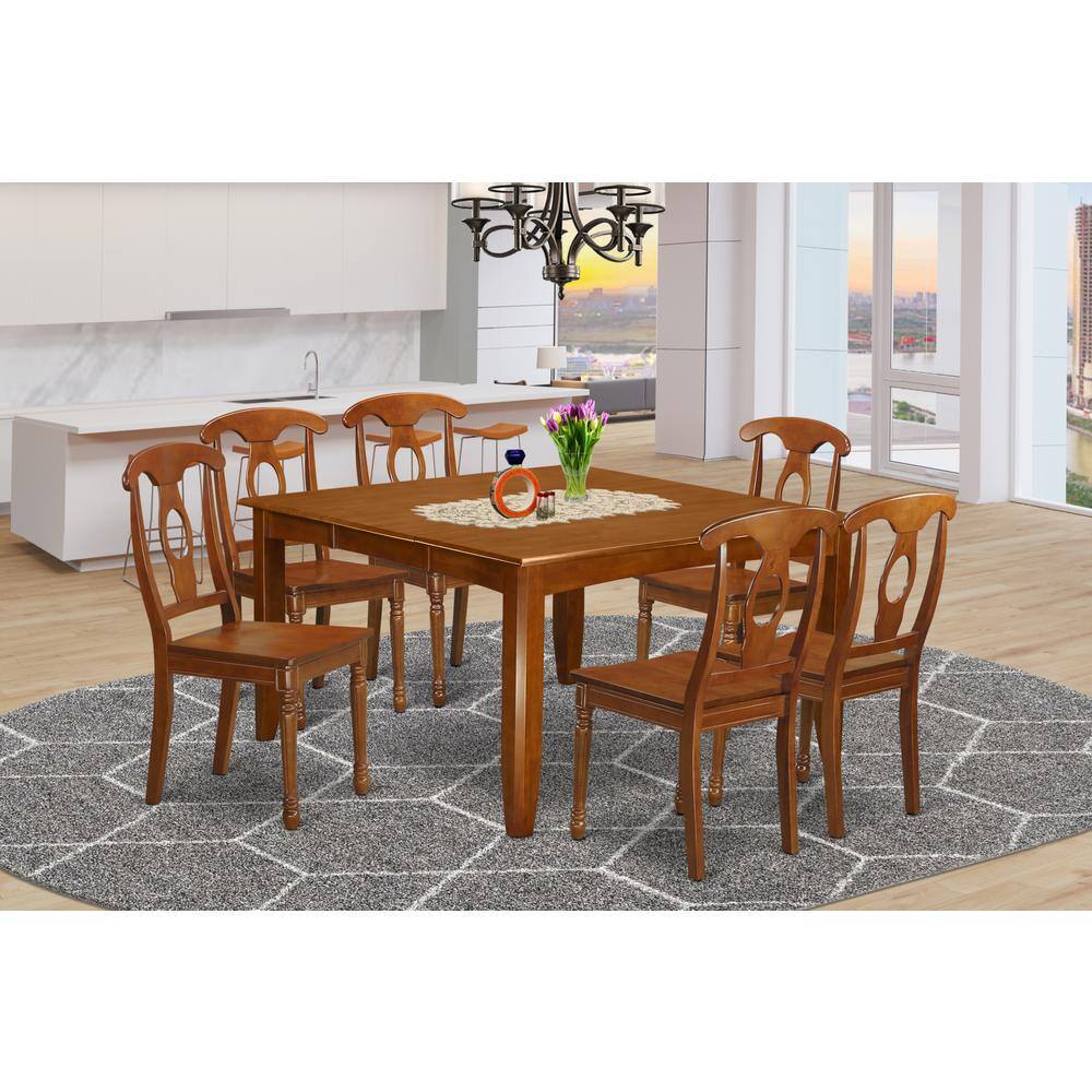 Back. East West Furniture - 7 PC Dining room set-Dinette Table with Leaf and 6 Kitchen Chairs. - Saddle Brown.