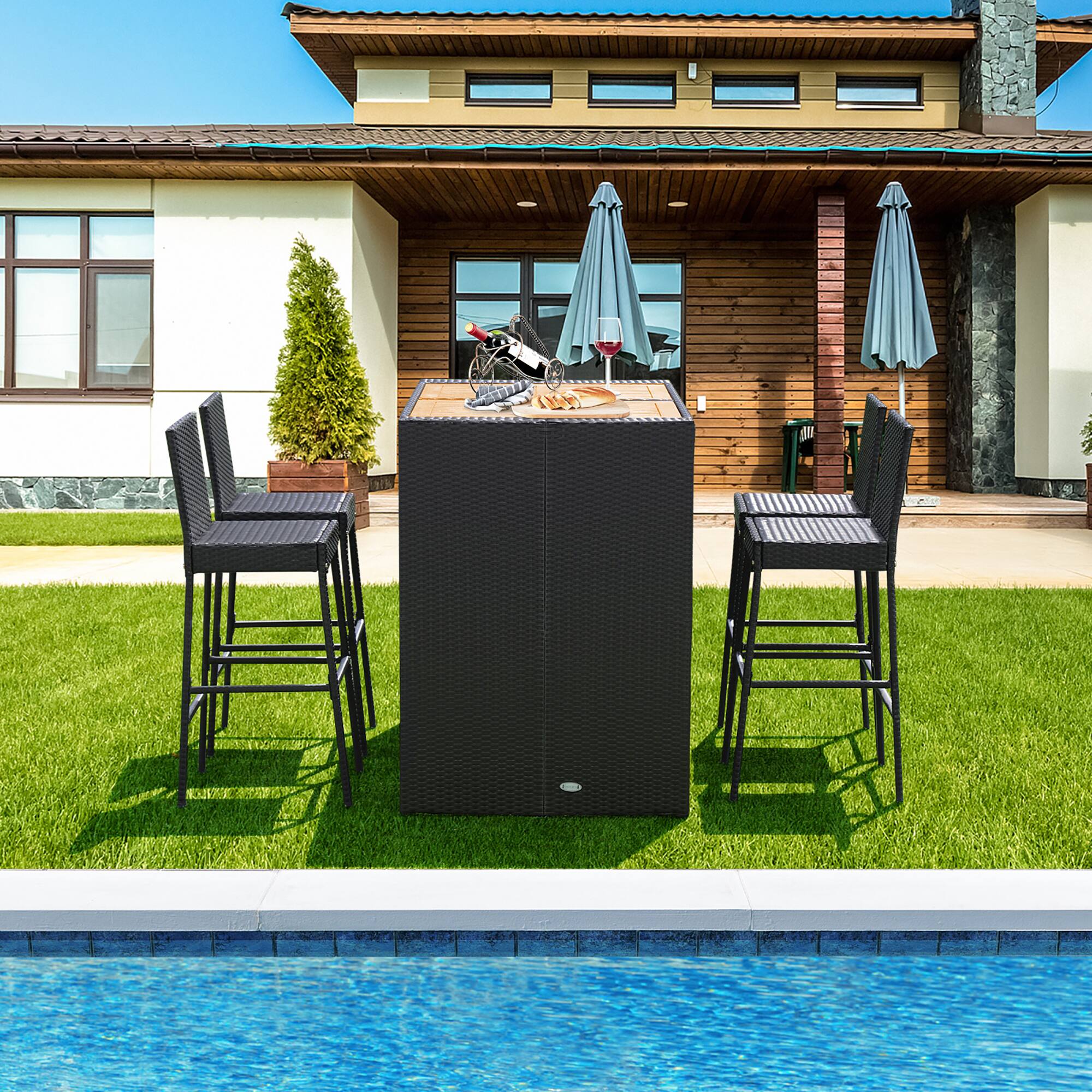 Alt View 3. Gymax - Gymax 5-Piece Patio Rattan Bar Set Outdoor Wicker Set w/ Bar Height Table & 4 Bar Stools - Off White.