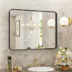 Front. Bestier - Bathroom Mirror for Over Sink Wall, Tempered Glass Vanity Mirror,Aluminum Alloy Framed Wall Mirror - Black-40*30 inch.
