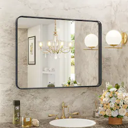 Bestier - Bathroom Mirror for Over Sink Wall, Tempered Glass Vanity Mirror,Aluminum Alloy Framed Wall Mirror - Black-40*30 inch
