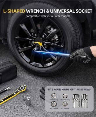 L-SHAPED WRENCH & UNIVERSAL SOCKET

Compatible with various car models

FITS FOUR KINDS OF TIRE SCREWS