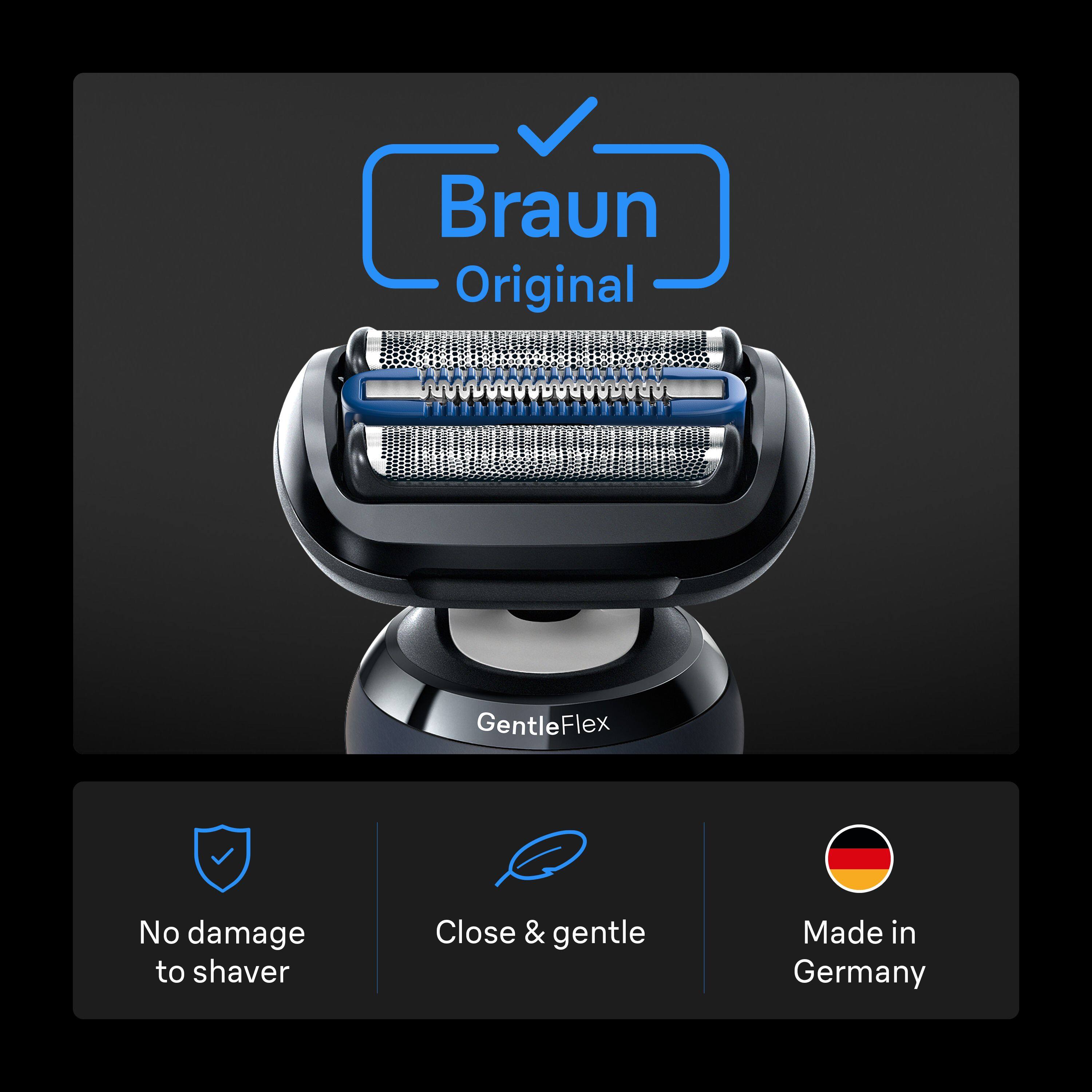 Braun Original  
GentleFlex  
No damage to shaver  
Close & gentle  
Made in Germany