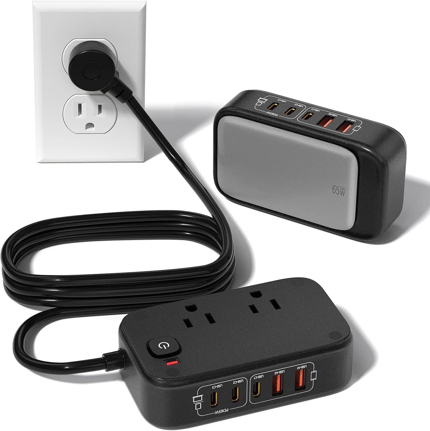 Dazzed Corner - Power Strip, USB C Power Strip - Black