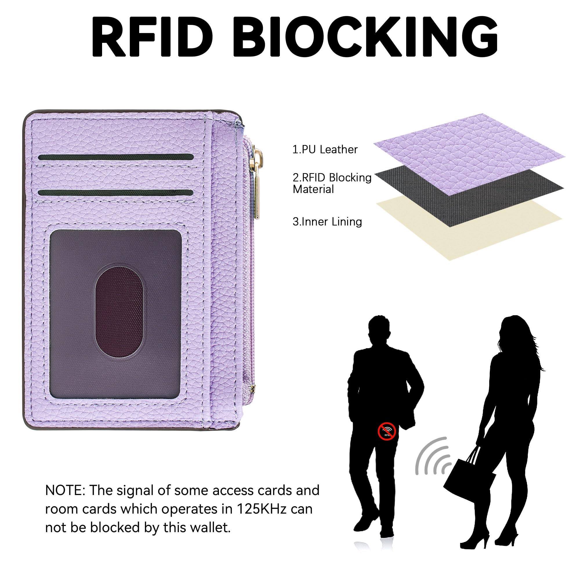 Left. Jadie Link - Credit Card Holder Women Slim Minimalist Front Pocket Rfid Blocking Wallet Small Compact Case Window Lavender Purple - Vibrant Pink.
