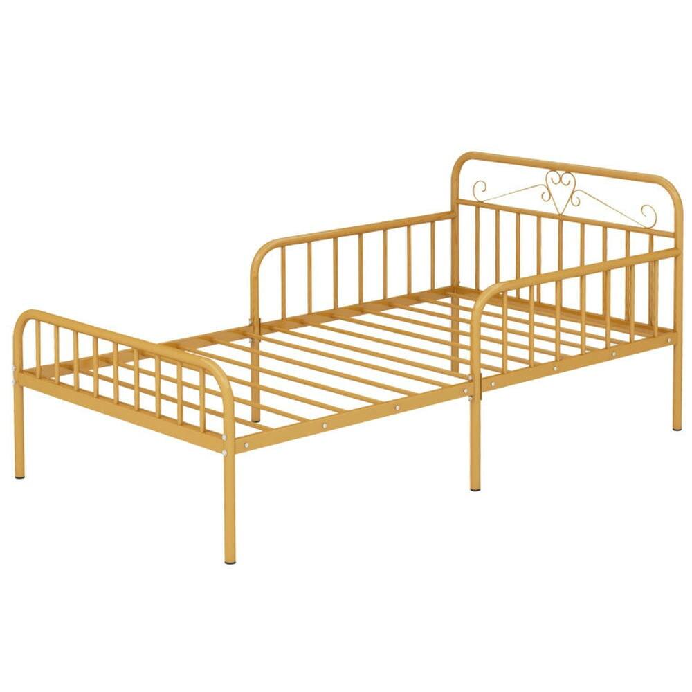 Alt View 5. Kadyn - Platform Bed Frame, Bedroom Bed Frame,Twin Size Bed Frame with Headboard and Safety Side Guardrails-Gold - Gold.
