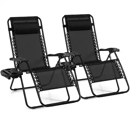 Front. Costway - Costway 2 PCS Zero Gravity Chairs Lounge Patio Folding Recliner Outdoor with Cup Holder - Black.