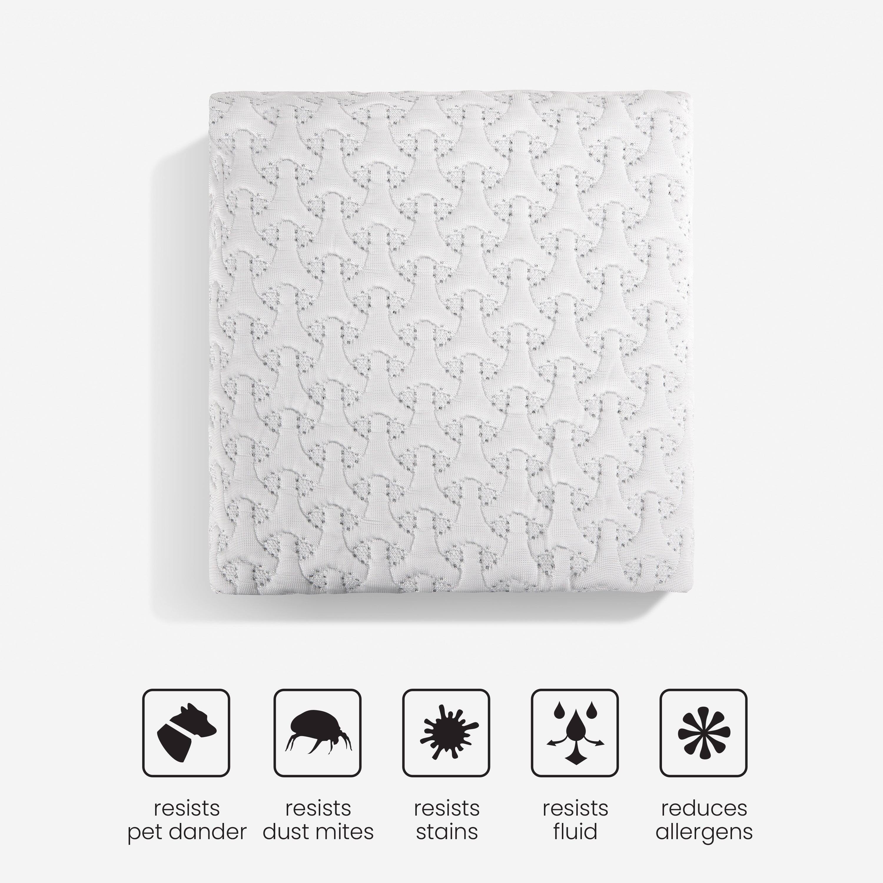 resists pet dander dust mites  
resists stains  
resists fluid  
reduces allergens