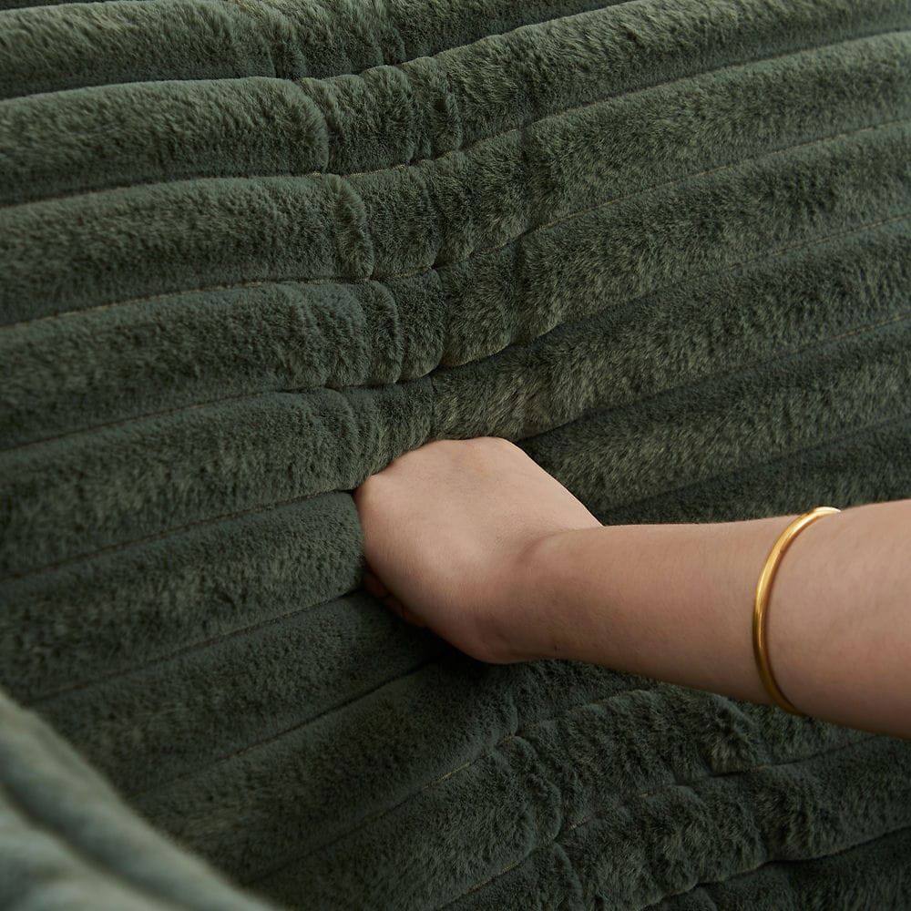 Back. Kadyn - 50"L Corduroy Single Sofa, Fluffy Modern Sleeper Chair for Living Room & Bedroom, No Assembly, Green - Green.