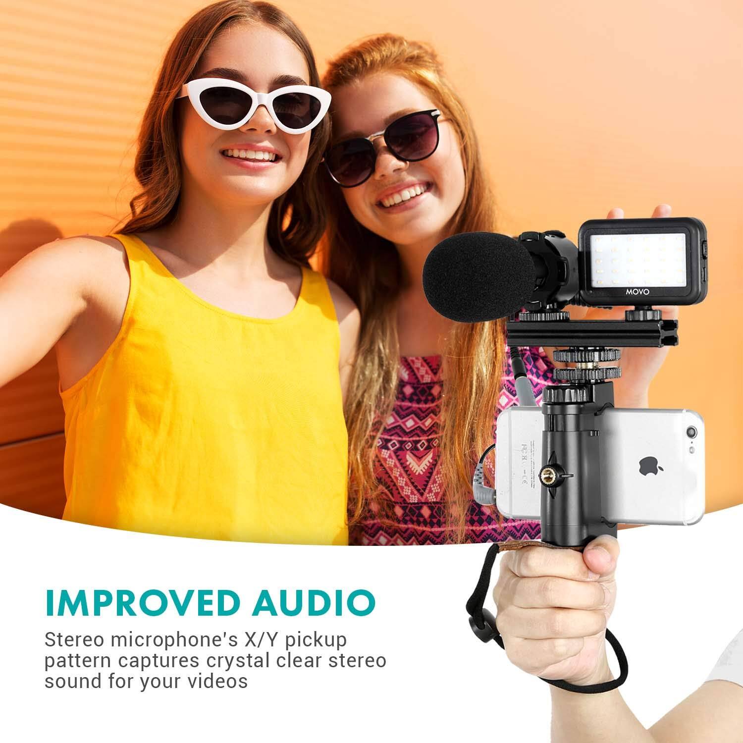 IMPROVED AUDIO

Stereo microphone's X/Y pickup pattern captures crystal clear stereo sound for your videos