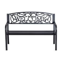 Outsunny - 50" 2-Person Garden Bench Loveseat with Cast Iron Decorative Welcome Vines, Outdoor Patio Bench for Backyard - Black