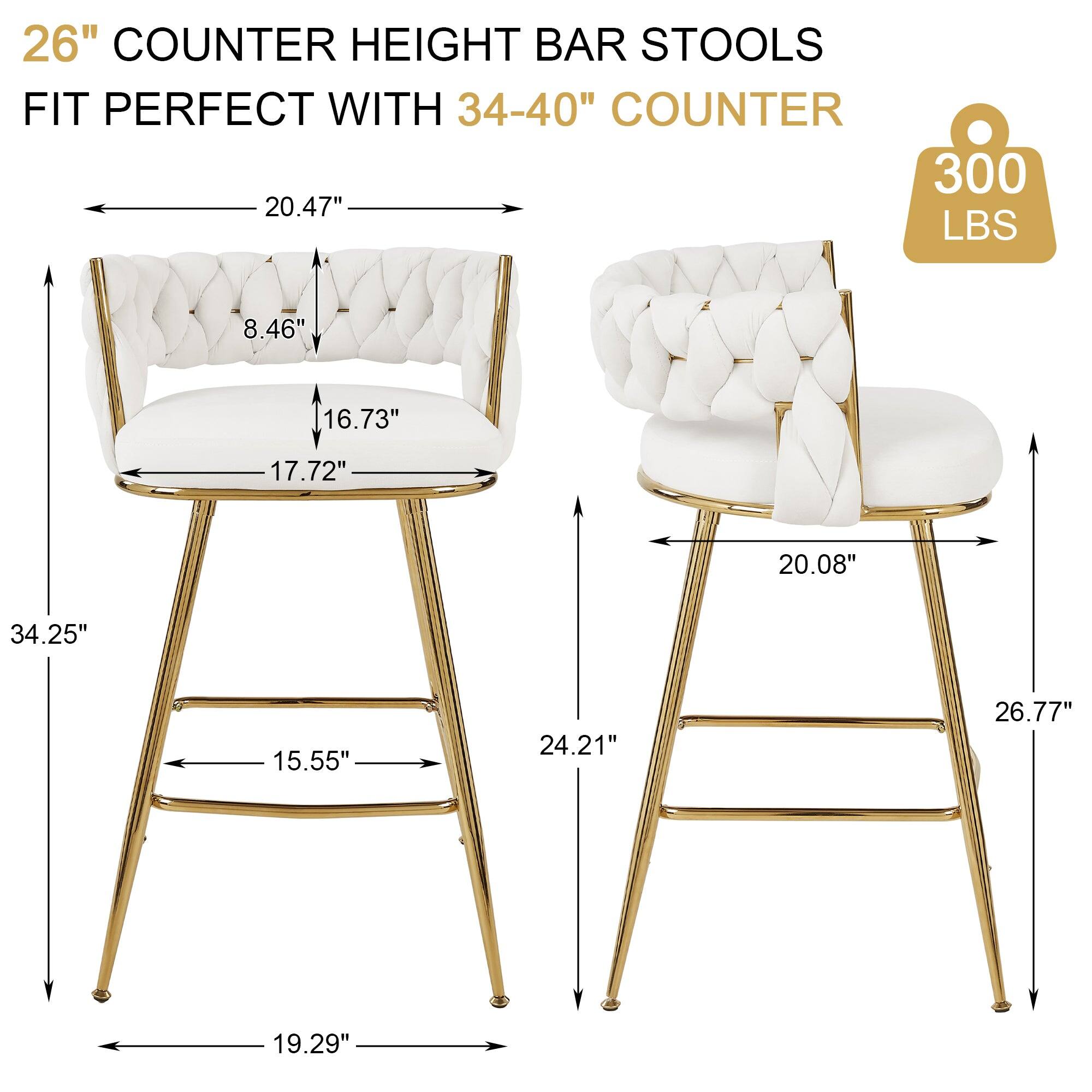 26" COUNTER HEIGHT BAR STOOLS  
FIT PERFECT WITH 34-40" COUNTER  

300 LBS  

- 20.47"  
- 8.46"  
- 16.73"  
- 17.72"  
- 34.25"  
- 15.55"  
- 19.29"  
- 20.08"  
- 24.21"  
- 26.77"