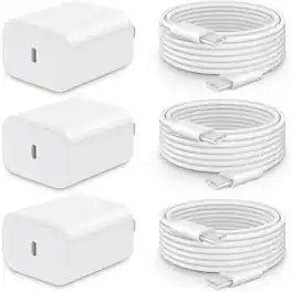 MOSZAR LLC - iPhone 16/15 Fast Charger 3-Pack, 20W USB-C with 6FT Type-C Cable – for iPad & More - White