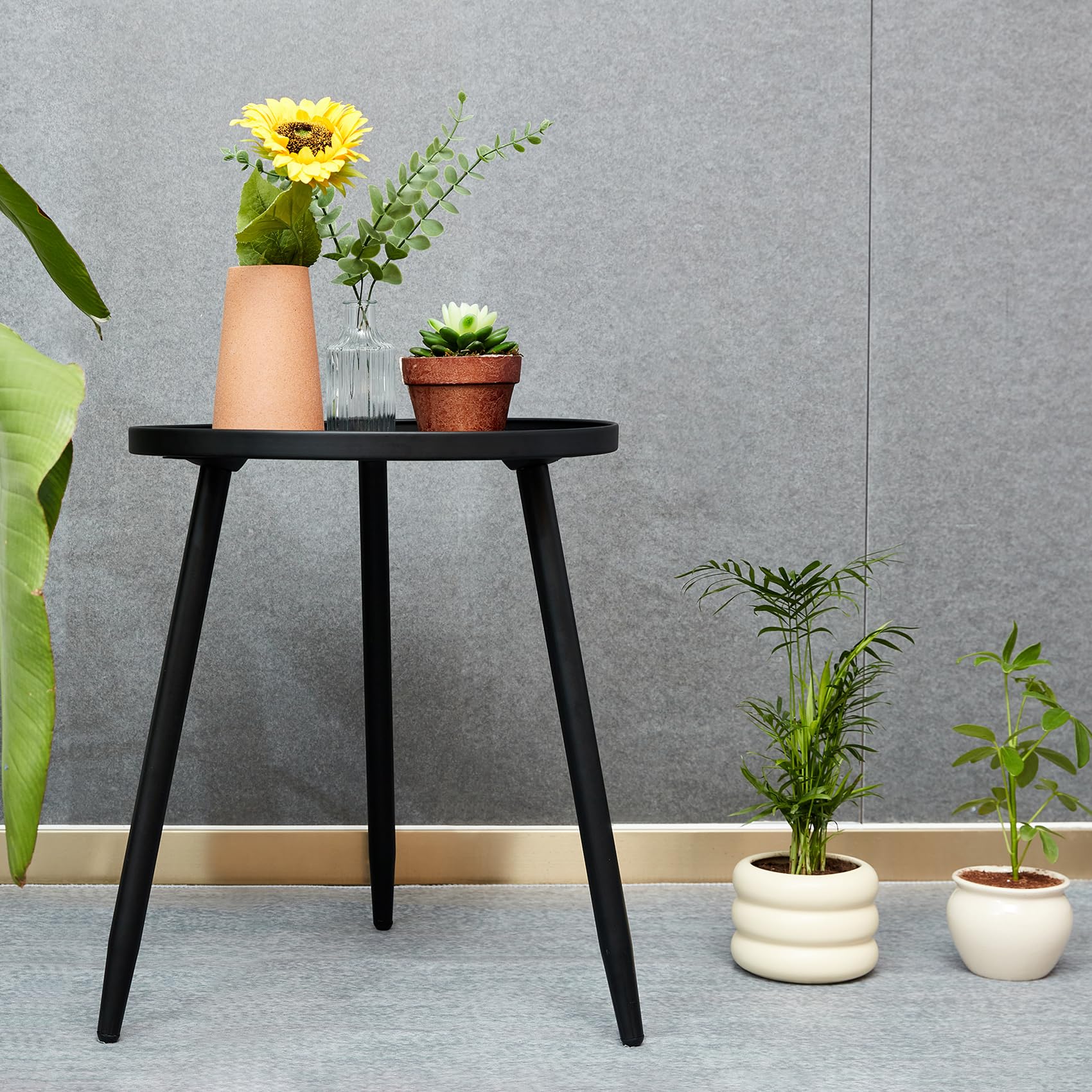 Alt View 1. VEGA AUTOMOTIVE - Decent End side Tables - Round Accent Table Metal Narrow Night Stands With 3 Ideal For Any Room-side Living... - Black.