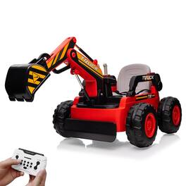 Jojoka - 12V Kids Ride On Excavator Digger Truck with Remote Control & Electric Digging Arm, 12V 10Ah Large Battery, 4x75W Motors