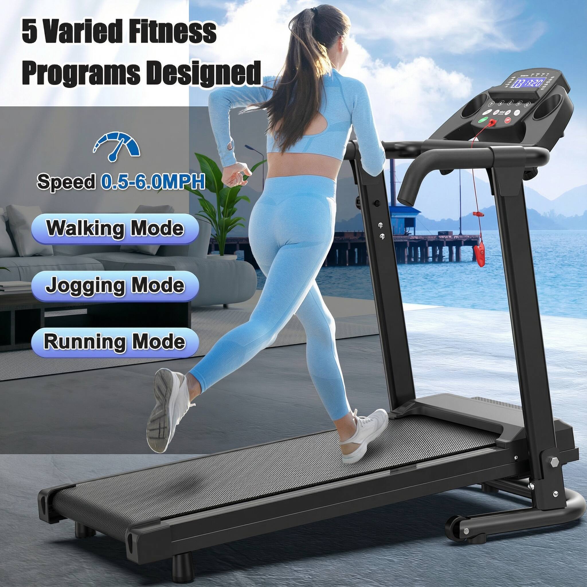 5 Varied Fitness Programs Designed  
Speed 0.5-6.0MPH  
Walking Mode  
Jogging Mode  
Running Mode