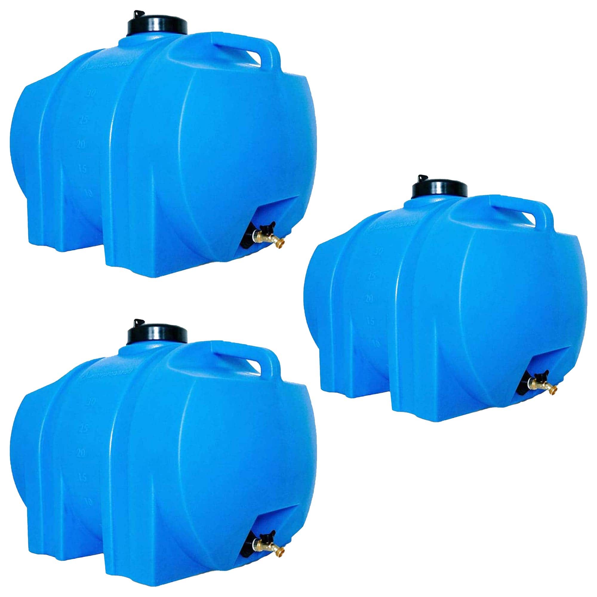 WaterPrepared - 35 Gal Water Tank w/ Large Cap, Brass Spigot & Handles (3 Pack) - Blue