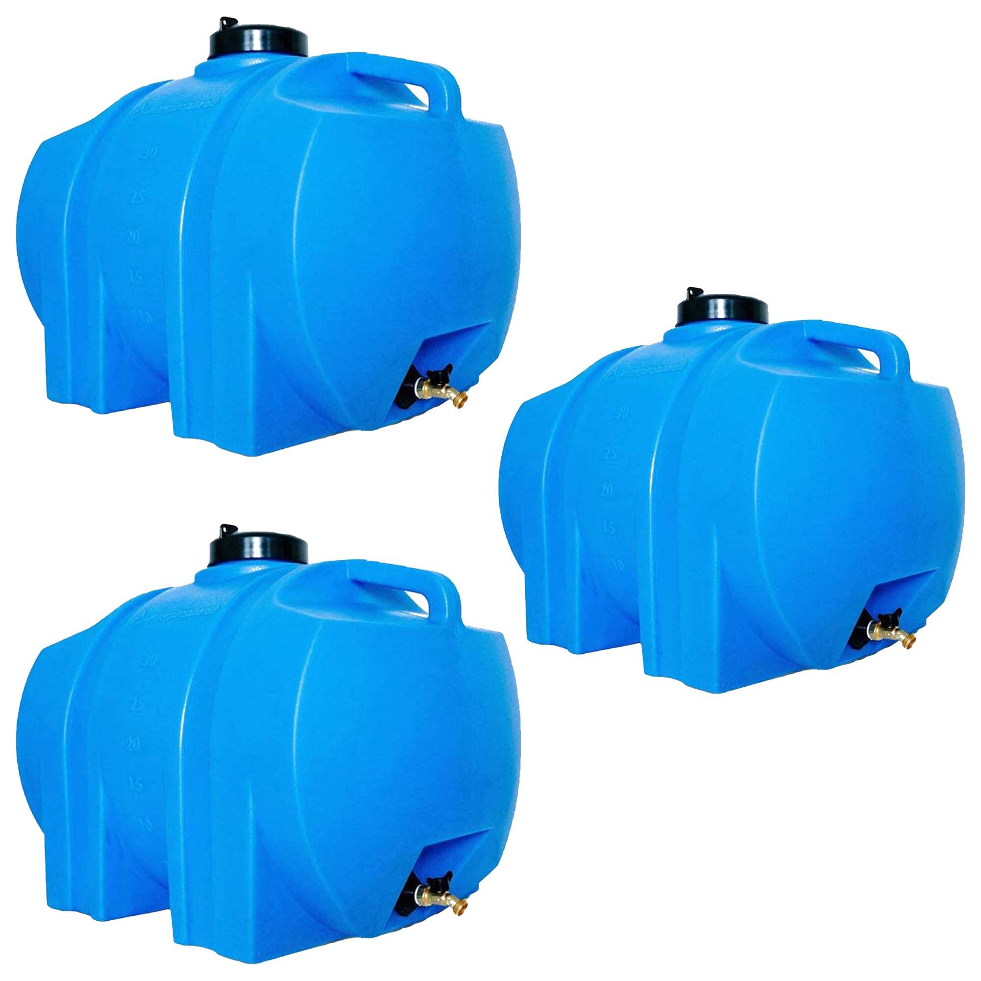 Front. WaterPrepared - WaterPrepared 35 Gal Water Tank w/ Large Cap, Brass Spigot & Handles (3 Pack) - Blue.