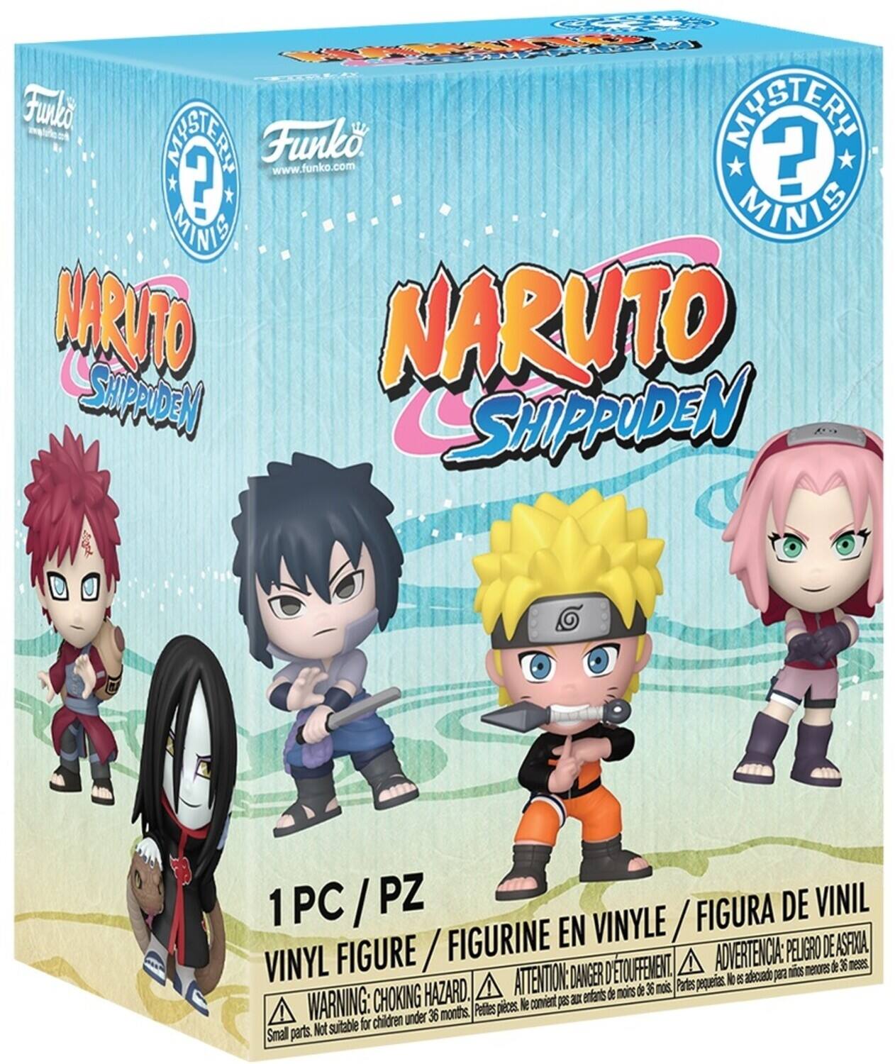 Sure, here is the corrected and grouped text from the image:

---

**NARUTO SHIPPUDEN**

**Mystery Minis**

**1 PC / PZ**

**VINYL FIGURE / FIGURINE EN VINYLE / FIGURA DE VINIL**

**WARNING: CHOKING HAZARD. Small parts. Not suitable for children under 36 months.**

**ADVERTENCIA: PELIGRO DE ASFIXIA. Pequeñas piezas. No es adecuado para niños menores de 36 meses.**

**ATTENTION: DANGER D'ÉTOUFFEMENT. Petites pièces. Ne convient pas aux enfants de moins de 36 mois.**

**www.funko.com**

---

This text is organized to reflect the information on the packaging accurately.