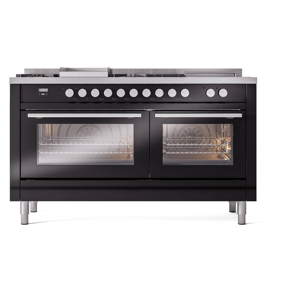 Alt View 4. ILVE - ILVE Professional Plus II Series 60 in. Dual Fuel Range with 7 Sealed Burners + Griddle (Liquid Propane, Satin Trim) - Glossy Black.