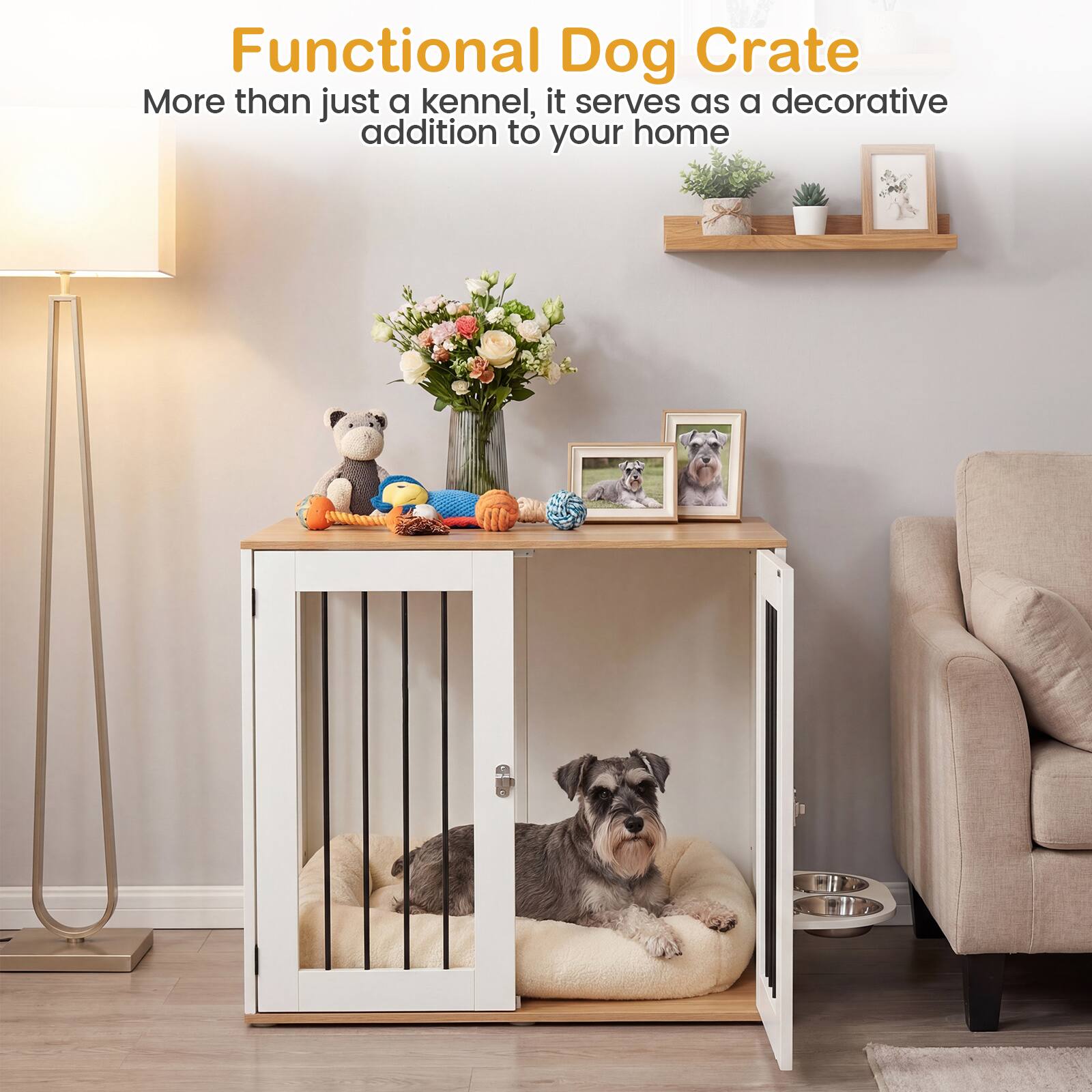 Functional Dog Crate  
More than just a kennel, it serves as a decorative addition to your home