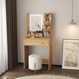 Furnulem - 23 In Vanity Desk with Mirror and Lights Makeup Vanity with Drawers - Gold