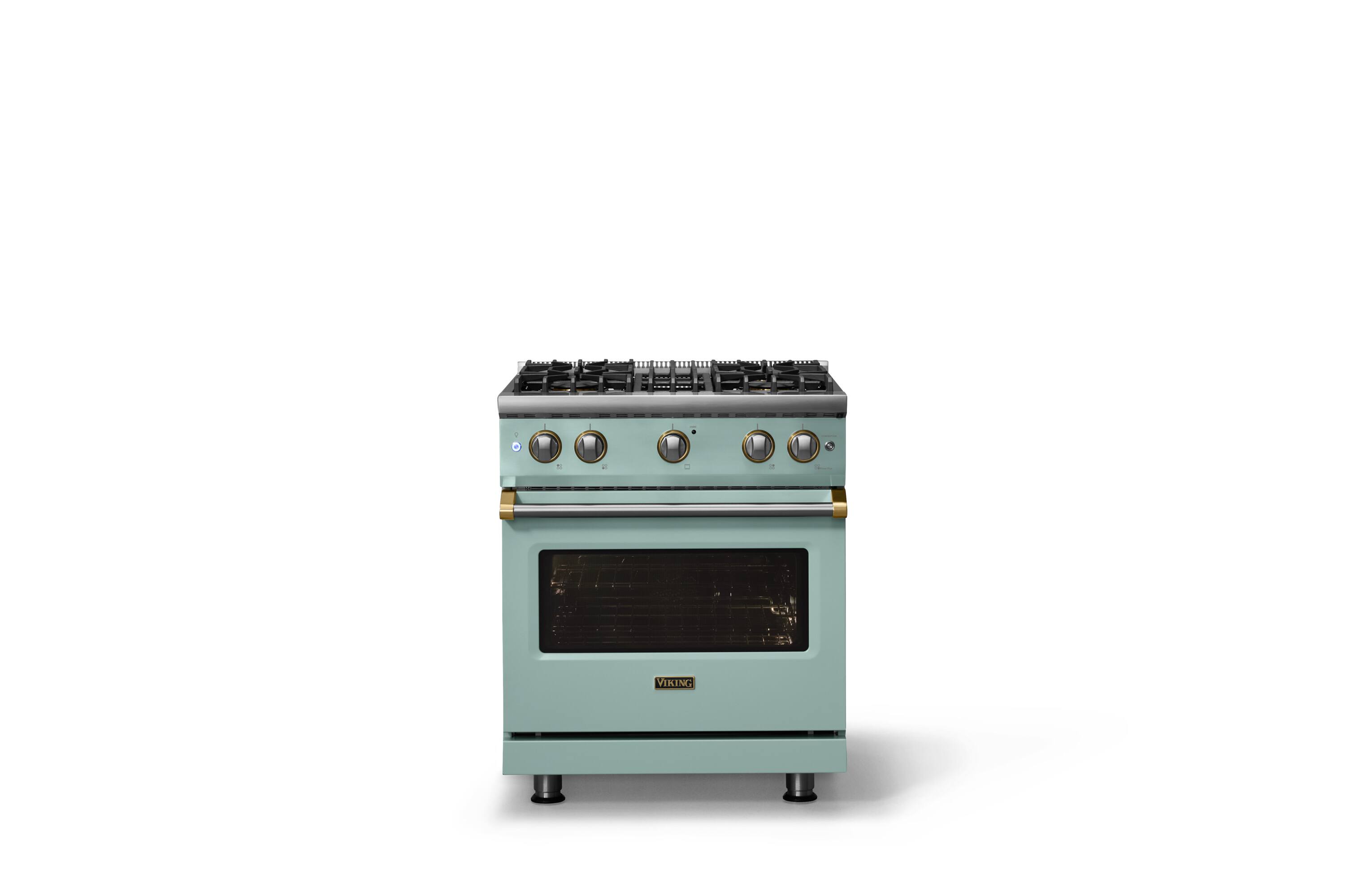 Alt View 1. Viking - 30 in. Wide Pro 5 Series 4.0 Cu. Ft. Freestanding Sealed 4 Burner Gas Convection Range - Splash/Brushed Brass - Splash.