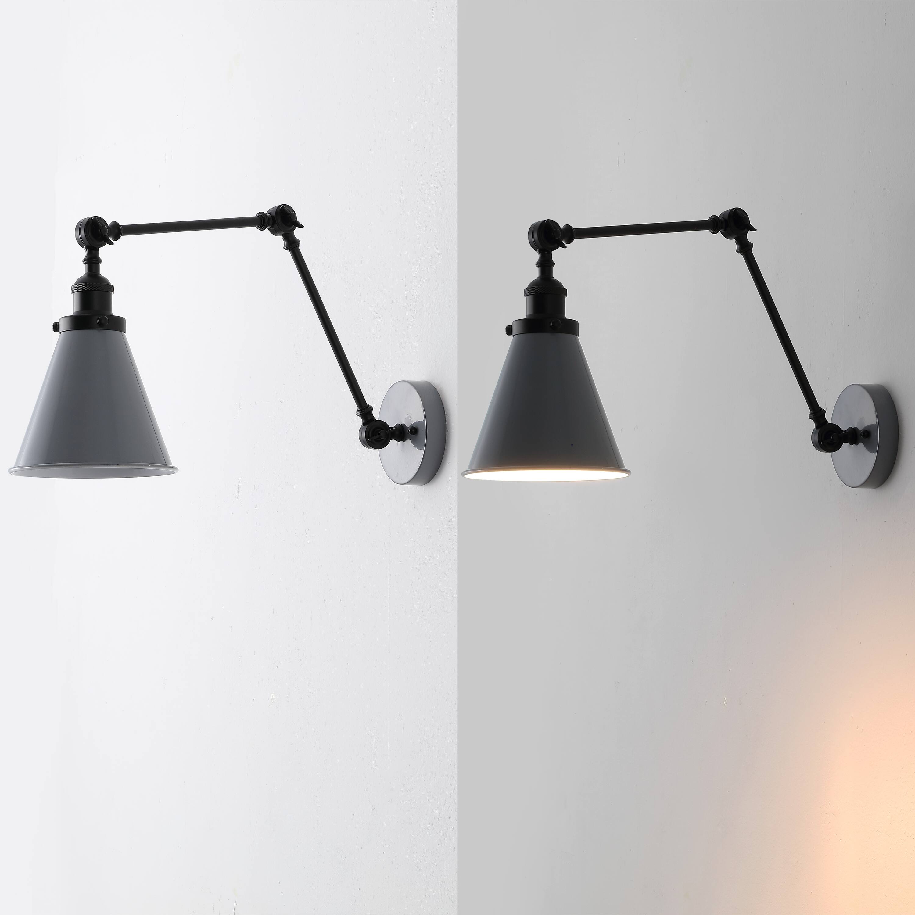 Alt View 5. Jonathan Y - Rover 7" Classic Industrial Metal Adjustable Arm LED Wall Sconce, Gray/Black (Set of 2) - Gray/Black.