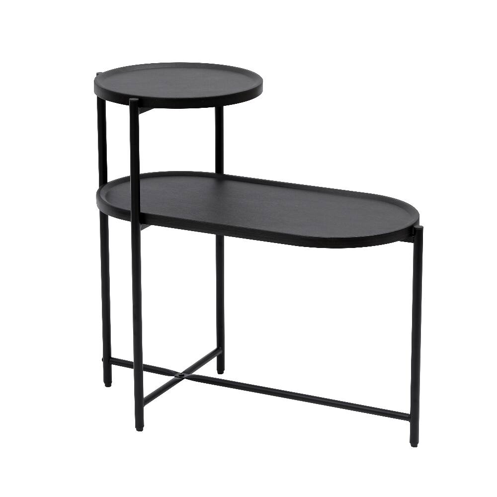 Alt View 9. Loheer - Loheer Round Coffee Table with Storage Tray 2 Tier Oval End Table Small Side Table for Living Room Black - Black.