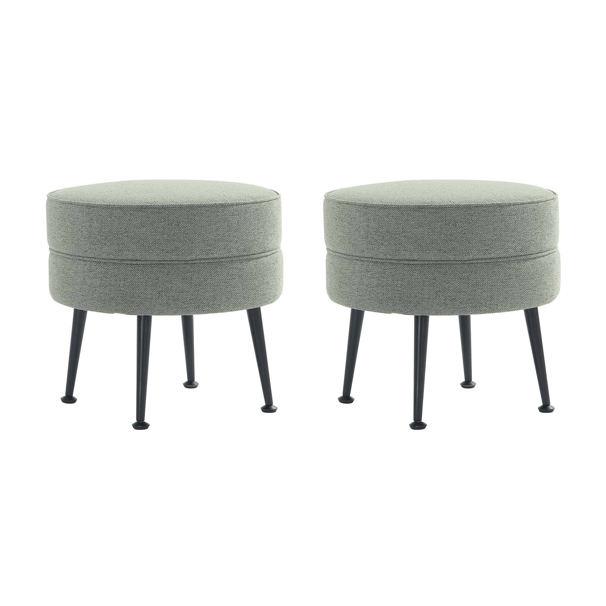 Front. Manhattan Comfort - Bailey Mid-Century Modern Upholstered Accent Ottoman - Set of 2 - Sage Green.