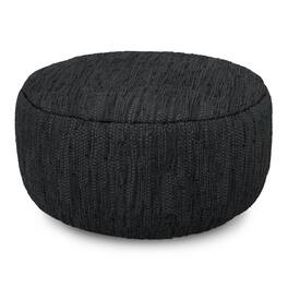 Simpli Home - Fredrik 30 inch Wide Boho Pouf Genuine Woven Leather, Assembled - Black