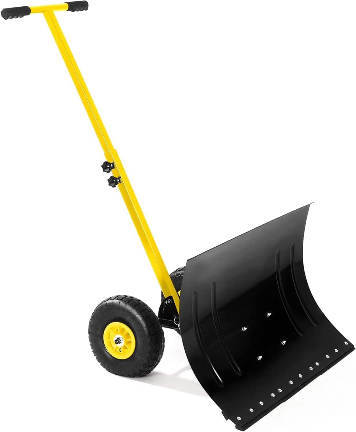Babevy - Snow Shovel with Wheels, Adjustable Angle & Height Handle, Single Rod Ergonomic Snow Pusher for Driveway(29.1W x 14.2H) - Black&Yellow