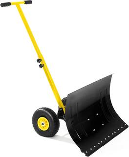 Babevy - Snow Shovel with Wheels, Adjustable Angle & Height Handle, Single Rod Ergonomic Snow Pusher for Driveway(29.1W x 14.2H) - Black&Yellow