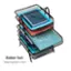 The image features a stack of notebooks and books on a metal stand. The stand is designed to keep the notebooks and books organized and in place, thanks to the rubber feet that prevent the stand from sliding or moving. This is a practical and efficient way to store and display the items, making it easy to locate and access them when needed.