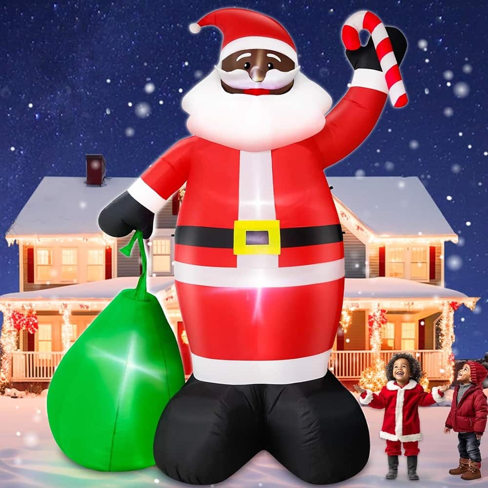 PARKER SLATER - 12x7.5-Ft Black Santa Inflatable with LED Lights – Outdoor Christmas Yard Decor - Red, Black, White, Green
