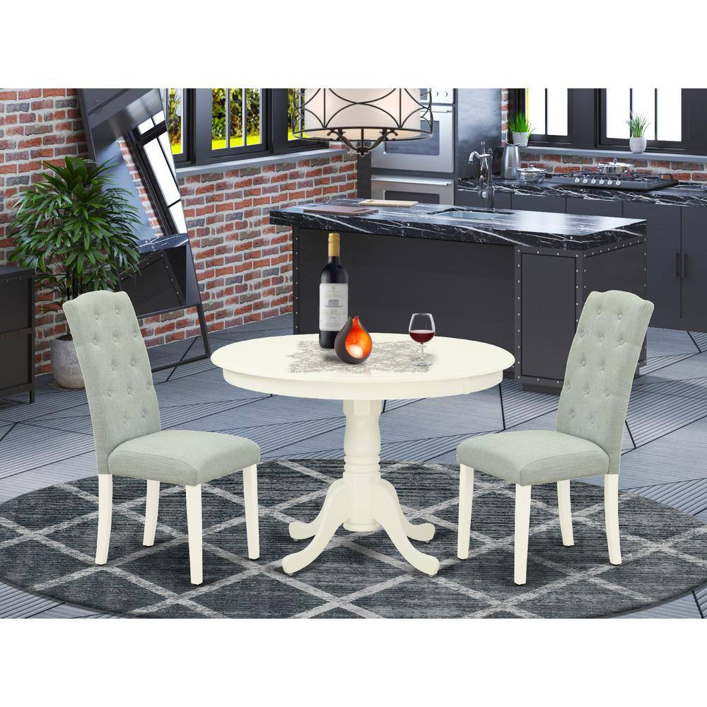 Left. East West Furniture - Dining Room Set Linen White - Brown.