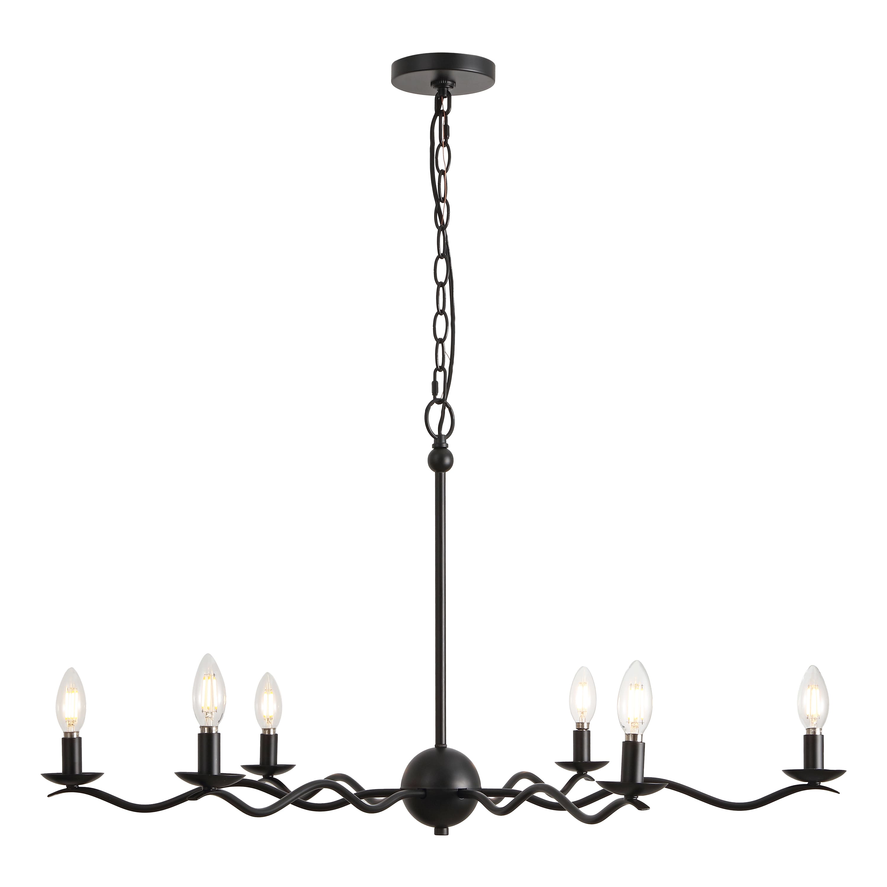 "Jonathan Y - Shana 35.5"" 6-Light Grand Modern Transitional Adjustable Sculptural Wavy Arm Candle-Style Metal LED Chandelier - Black" price history on PriceWatchPro