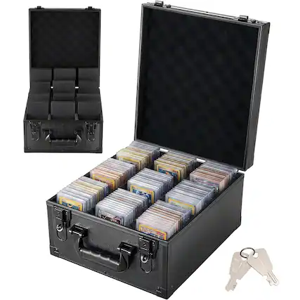 Front. VEVOR - Graded Card Case 3 Row 150 PSA Slab Storage Box with Secure Lock, Baseball Sports Trading Cards Holder Collector - Black.