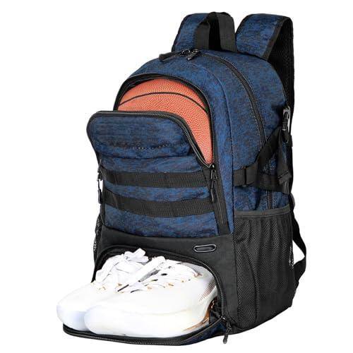 Cozy Serene - Basketball Backpack Large Bag With Ball Compartment & Shoe Sports Fit Volleyball Soccer - Blue