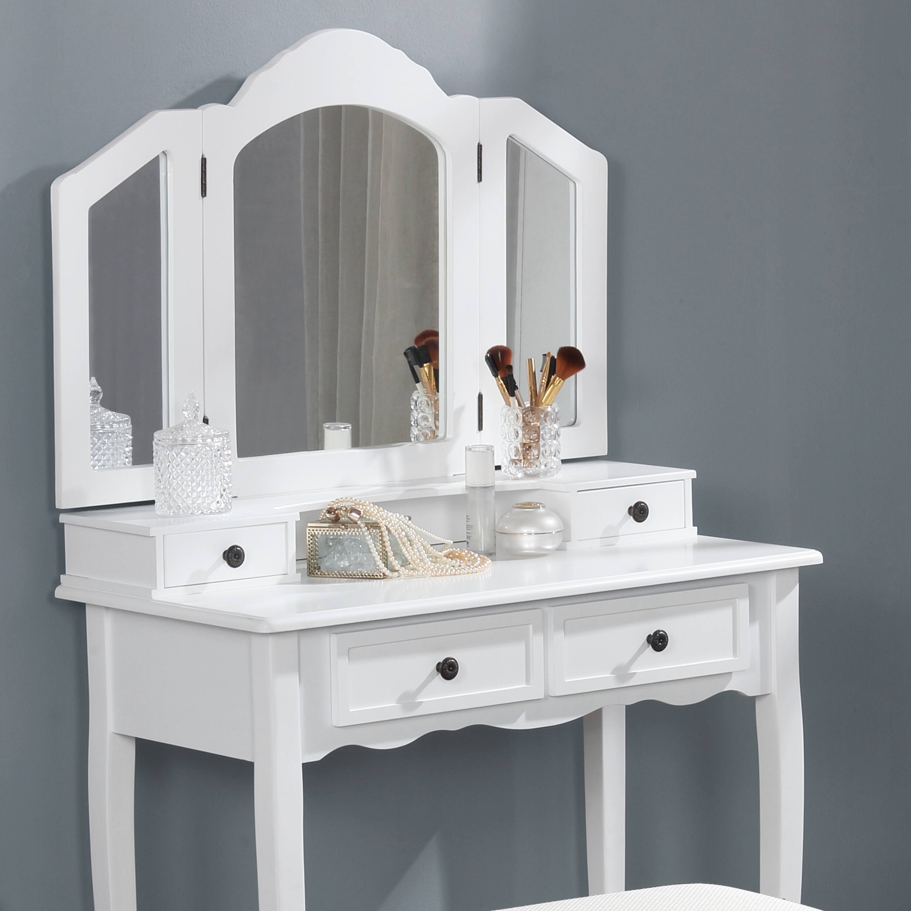 Alt View 1. APRILSOUL - Sanlo Wooden Vanity Make Up Table and Stool Set White - White.
