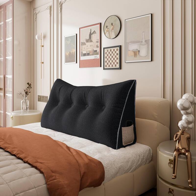 Front. wowmax - Queen Black Headboard Pillow - Plush Triangle Wedge for Sitting Up in Bed Reading - Black.