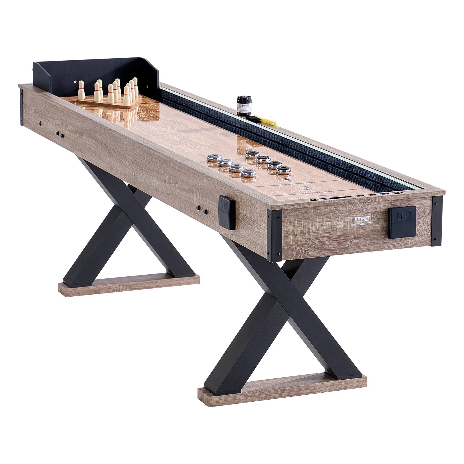 Alt View 5. VEVOR - Shuffleboard Table, 9 ft LED Light Up Shuffleboard for Family Game Room, 2 in 1 Shuffleboard and Bowling Combo Game Set - wood.