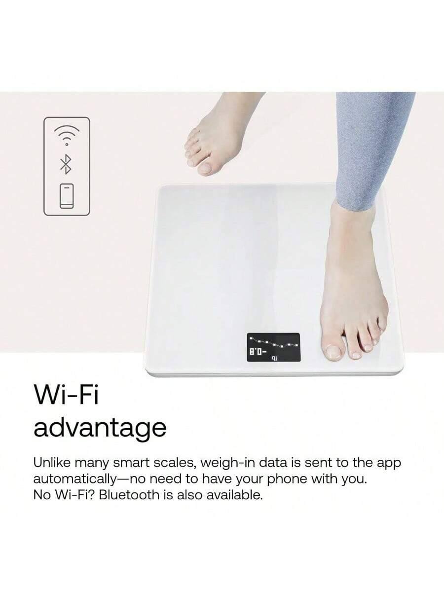 Wi-Fi advantage

Unlike many smart scales, weigh-in data is sent to the app automatically—no need to have your phone with you. No Wi-Fi? Bluetooth is also available.