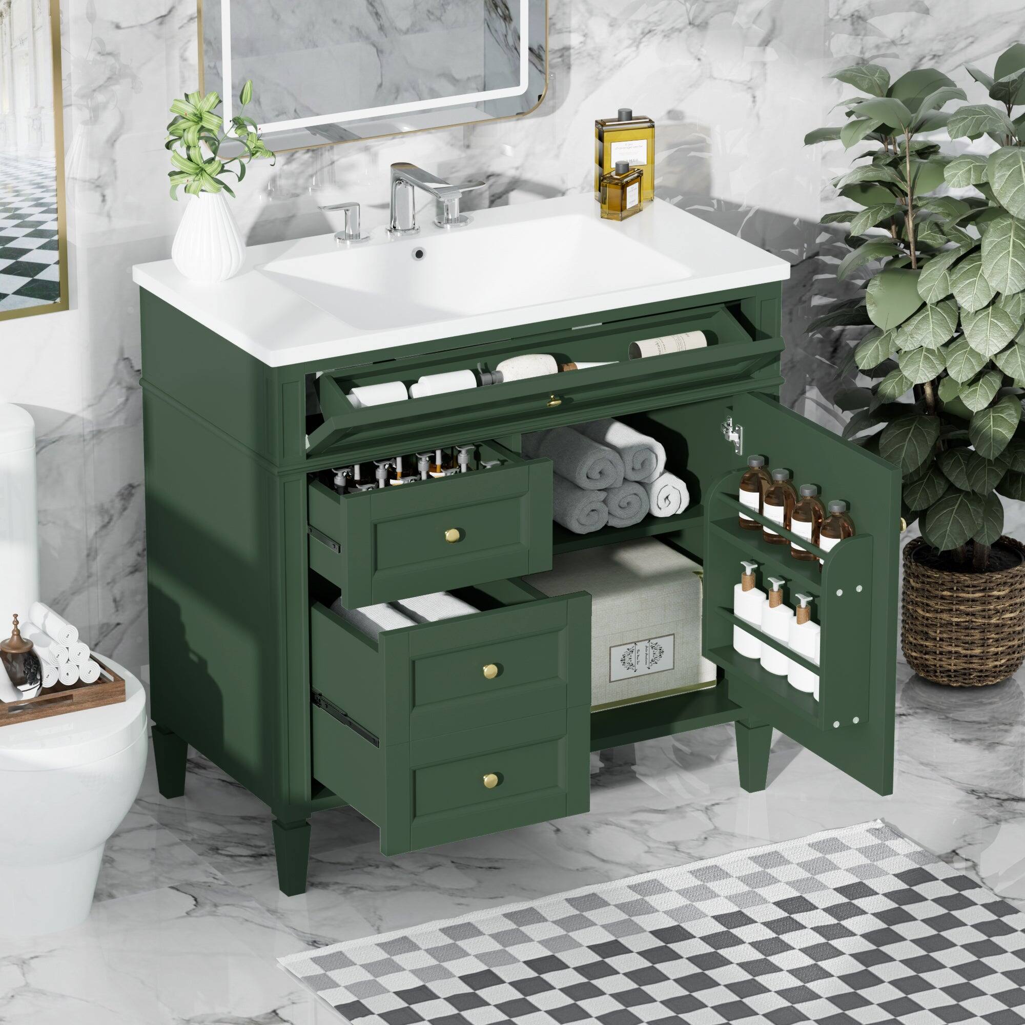Alt View 2. Boyel Living - 36 Inch Modern Bathroom Vanity with Top Sink Two Drawers Tip Out Green - Green.