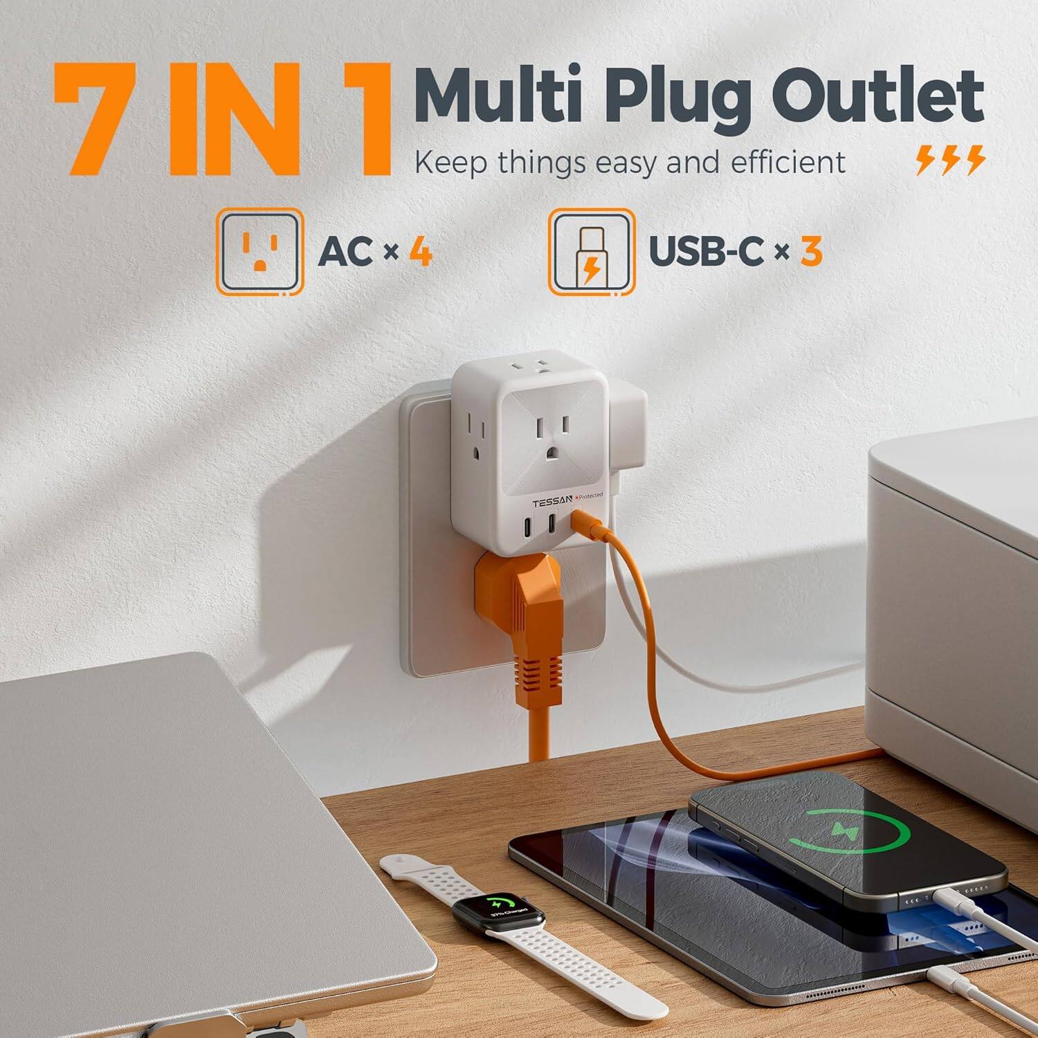 7 IN 1 Multi Plug Outlet  
Keep things easy and efficient  
AC x 4  
USB-C x 3