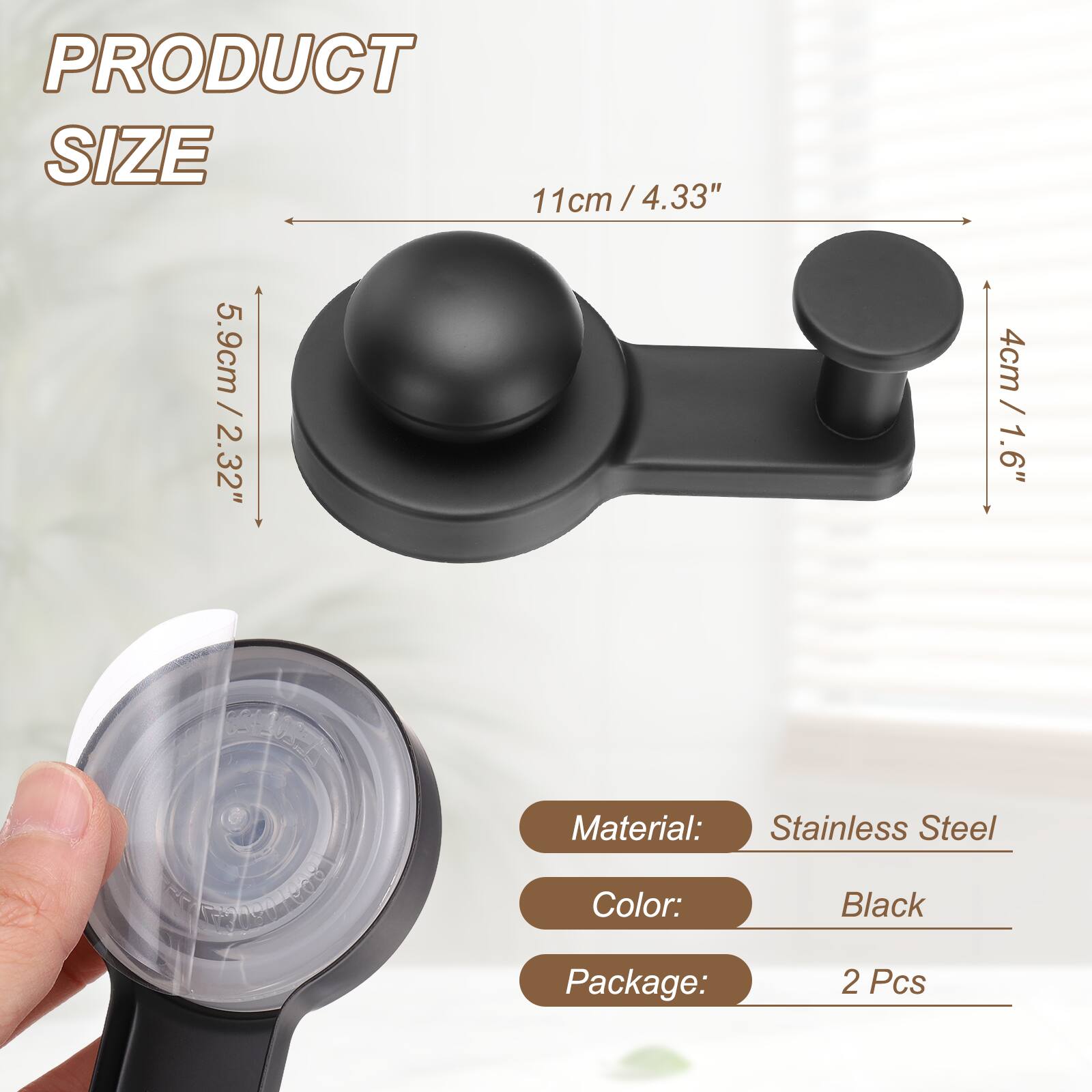 PRODUCT SIZE 11cm / 4.33" / 5.9cm / 2.32" / 4cm / 1.6"  
Material: Stainless Steel  
Color: Black  
Package: 2 Pcs